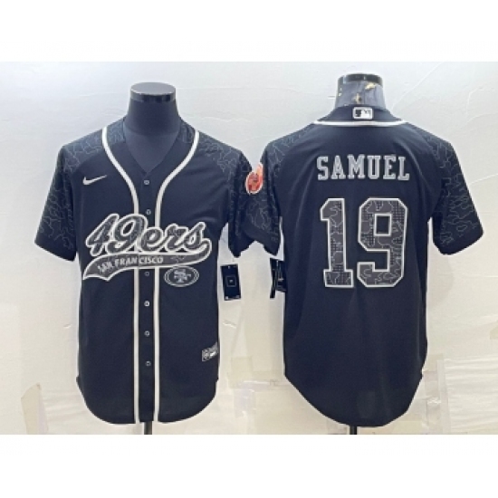 Men's San Francisco 49ers #19 Deebo Samuel Black Reflective With Patch Cool Base Stitched Baseball Jersey - Ujersey