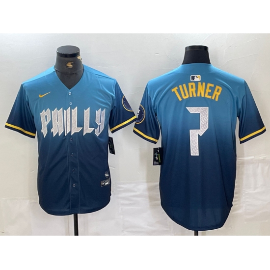 Men's Philadelphia Phillies #7 Trea Turner Blue 2024 City Connect Limited Stitched Jersey - Ujersey