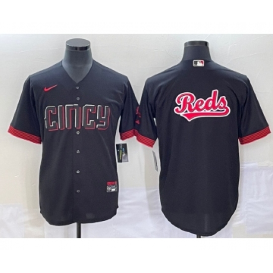 Men's Cincinnati Reds Big Logo Black 2023 City Connect Cool Base Stitched Jersey1 - Ujersey