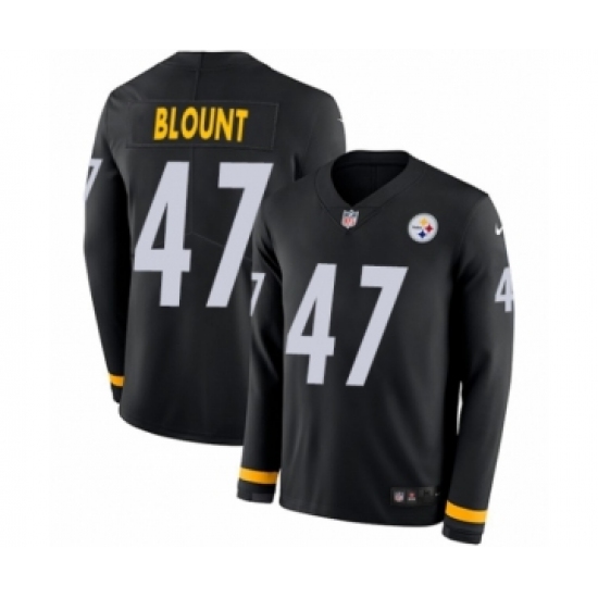 Youth Nike Pittsburgh Steelers #47 Mel Blount Limited Black Therma Long Sleeve NFL Jersey - Ujersey