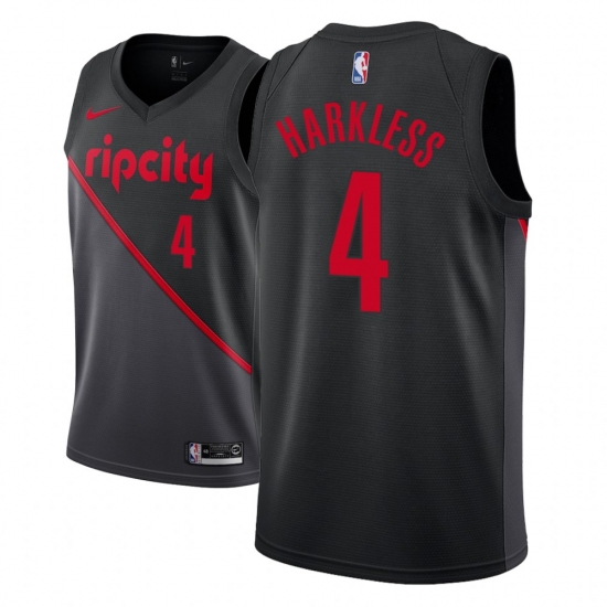 Men NBA 2018-19 Portland Trail Blazers #4 Maurice Harkless City Edition Black Jersey - Ujersey