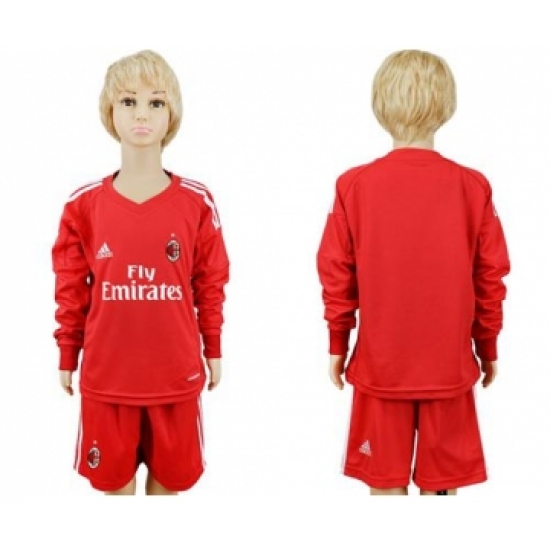 AC Milan Blank Red Goalkeeper Long Sleeves Kid Soccer Club Jersey