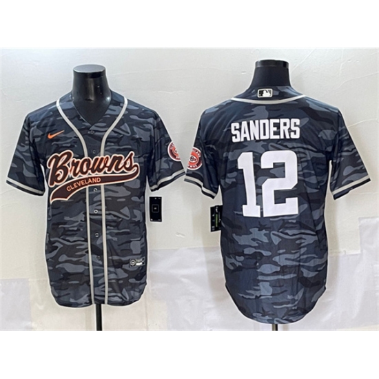 Men's Cleveland Browns #12 Shedeur Sanders Gray Camo With Cool Base Stitched Baseball Jersey - Ujersey