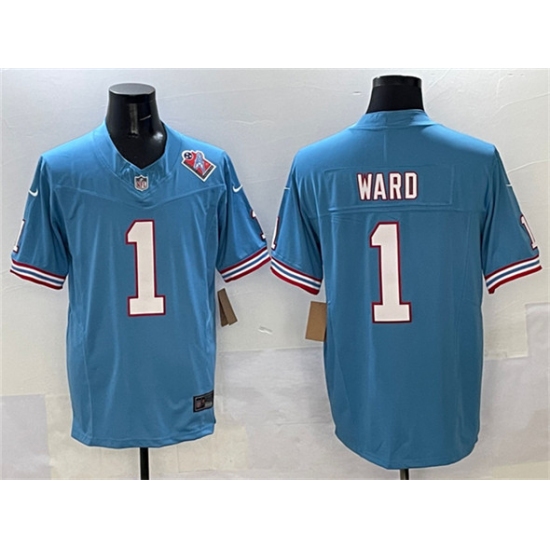 Men's Tennessee Titans #1 Cameron Ward Blue 2025 Draft F.U.S.E. 1997 Throwback Vapor Limited Football Stitched Jersey - Ujersey
