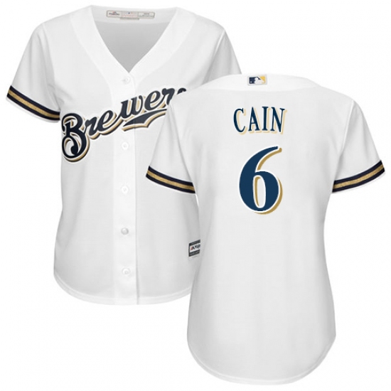 Women's Majestic Milwaukee Brewers #6 Lorenzo Cain Replica White Alternate Cool Base MLB Jersey - Ujersey