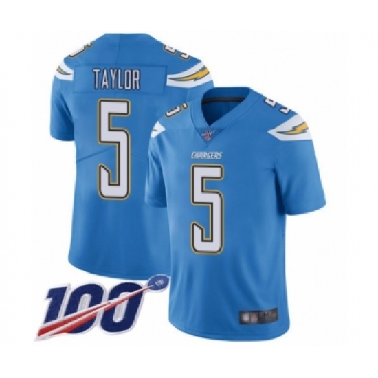 Men's Los Angeles Chargers #5 Tyrod Taylor Electric Blue Alternate Vapor Untouchable Limited Player 100th Season Football Jersey - Ujersey