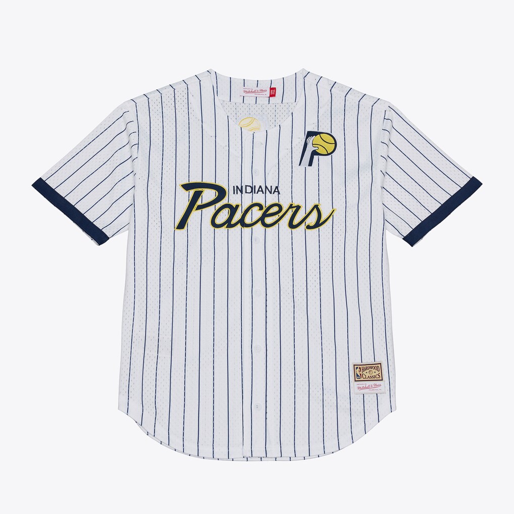 Men's Indiana Pacers Mitchell & Ness White Head Coach Pinstripe Mesh Full-Button Baseball Jersey - U-jersey
