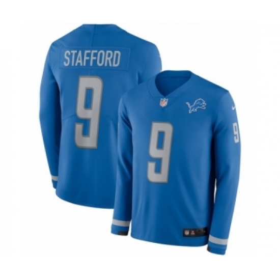 Youth Nike Detroit Lions #9 Matthew Stafford Limited Blue Therma Long Sleeve NFL Jersey - Ujersey