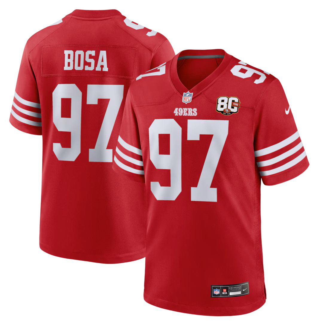 Men's San Francisco 49ers Nick Bosa Nike Scarlet 80th Anniversary Game Jersey