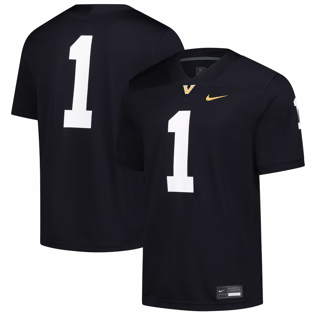 Men's Nike #1 Black Vanderbilt Commodores Game Football Jersey - SUjersey01