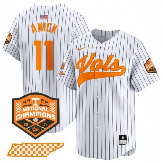 Men's Tennessee Volunteers #11 Billy Amick White Pinstripe 2024 Champions Vapor Limited Stitched Jersey - Ujersey
