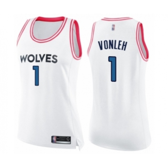 Women's Minnesota Timberwolves #1 Noah Vonleh Swingman White Pink Fashion Basketball Jersey - Ujersey