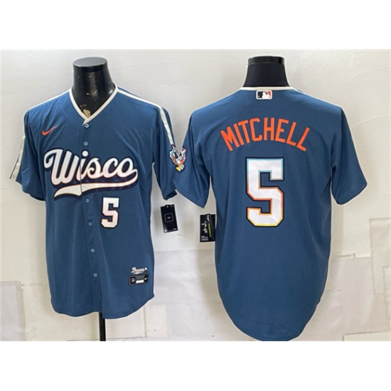 Men's Milwaukee Brewers #5 Garrett Mitchell Mineral Blue 2026 City Connect Stadium Stitched Baseball Jersey - Ujersey