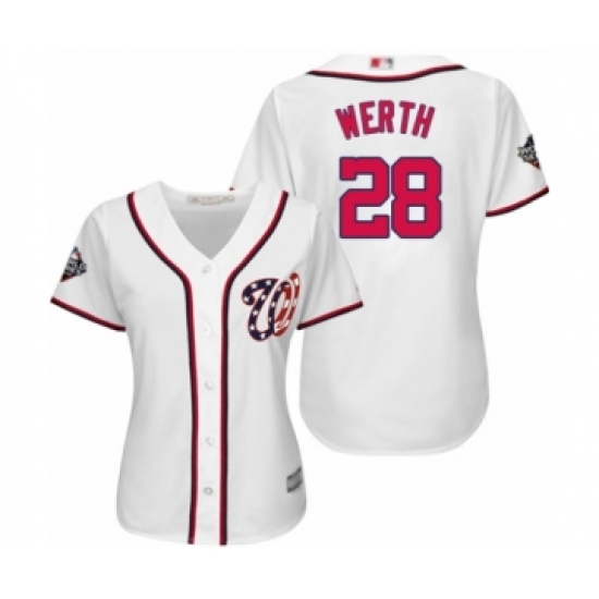 Women's Washington Nationals #28 Jayson Werth Authentic White Home Cool Base 2019 World Series Bound Baseball Jersey - Ujersey