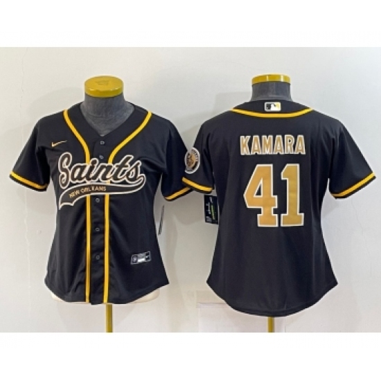Women's New Orleans Saints #41 Alvin Kamara Black With Patch Cool Base Stitched Baseball Jersey - Ujersey