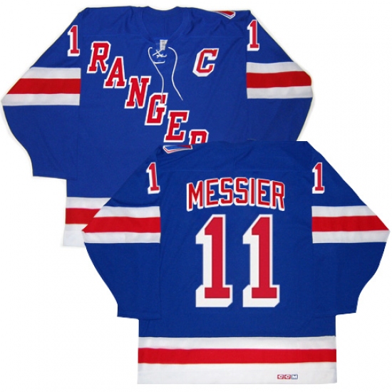 Men's CCM New York Rangers #11 Mark Messier Authentic Royal Blue New Throwback NHL Jersey - Ujersey