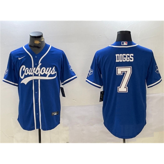 Men's Dallas Cowboys #7 Trevon Diggs Royal With Cool Base Stitched Baseball Jersey - Ujersey