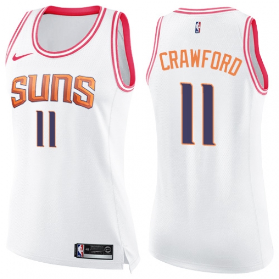 Women's Nike Phoenix Suns #11 Jamal Crawford Swingman White Pink Fashion NBA Jersey - Ujersey
