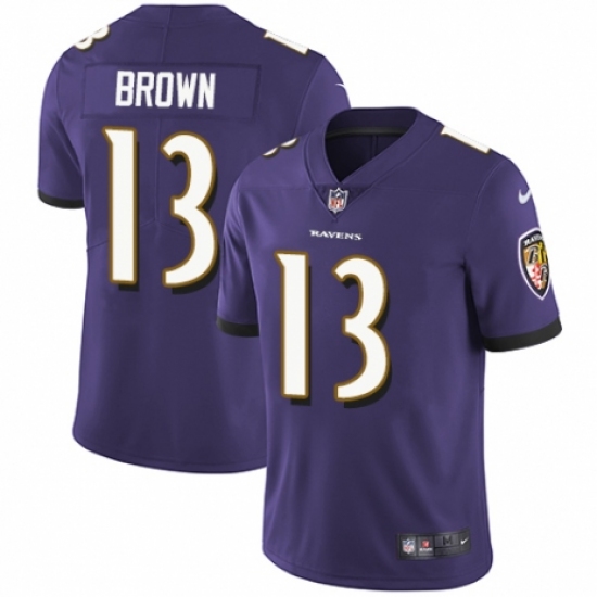 Men's Nike Baltimore Ravens #13 John Brown Purple Team Color Vapor Untouchable Limited Player NFL Jersey - Ujersey