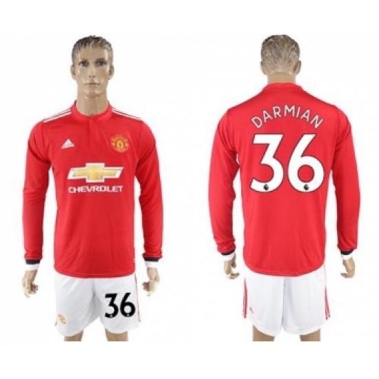 Manchester United #36 Darmian Red Home Long Sleeves Soccer Club Jersey