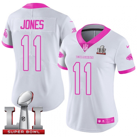 Women's Nike Atlanta Falcons #11 Julio Jones Limited White/Pink Rush Fashion Super Bowl LI 51 NFL Jersey - Ujersey