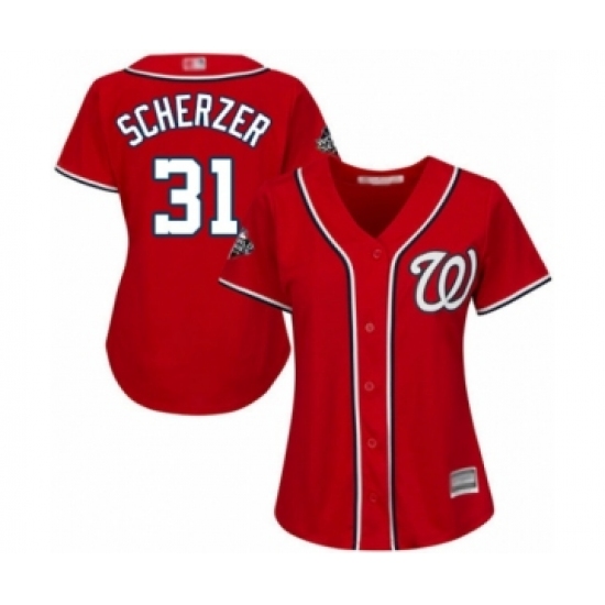Women's Washington Nationals #31 Max Scherzer Authentic Red Alternate 1 Cool Base 2019 World Series Bound Baseball Jersey - Ujersey