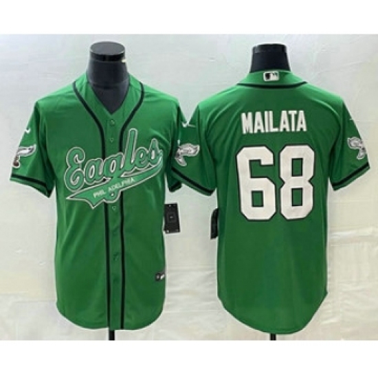 Men's Nike Philadelphia Eagles #68 Jordan Mailata Green Cool Base Stitched Baseball Jersey - Ujersey