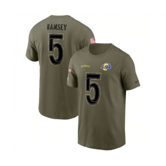 Men's Los Angeles Rams #5 Jalen Ramsey 2022 Olive Salute to Service T-Shirt - Ujersey