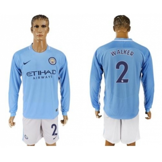 Manchester City #2 Walker Home Long Sleeves Soccer Club Jersey