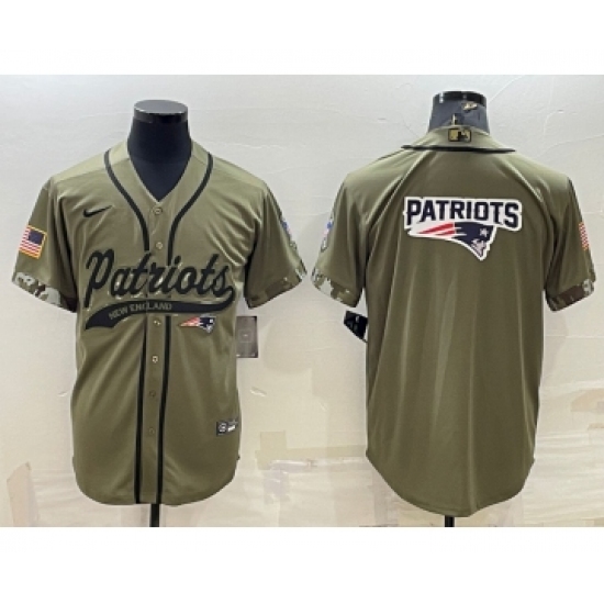 Men's New England Patriots Olive Salute to Service Team Big Logo Cool Base Stitched Baseball Jersey - Ujersey