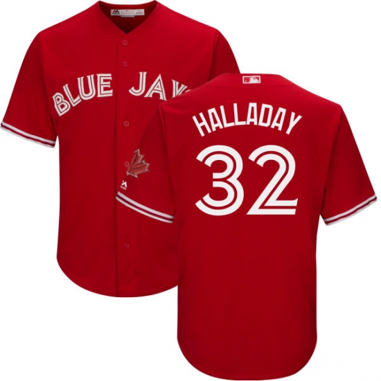 Men's Majestic Toronto Blue Jays #32 Roy Halladay Replica Scarlet Alternate Cool Base MLB Jersey - Ujersey