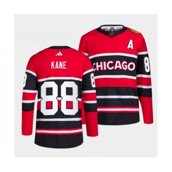 Men's Chicago Blackhawks #88 Patrick Kane Red Black 2022 Reverse Retro Stitched Jersey - Ujersey