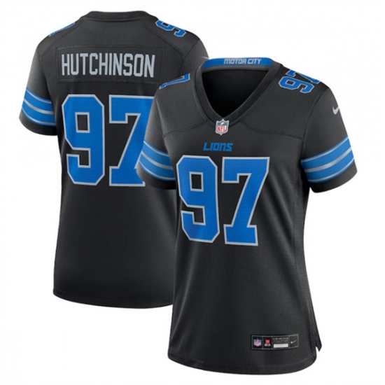 Women's Detroit Lions #97 Aidan Hutchinson Black 2nd Alternate Stitched Jersey(Run Smaller) - Ujersey