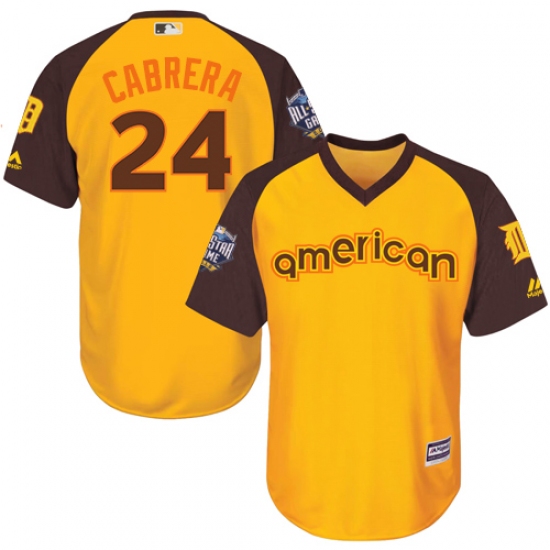 Youth Majestic Detroit Tigers #24 Miguel Cabrera Authentic Yellow 2016 All-Star American League BP Cool Base MLB Jersey - Ujersey