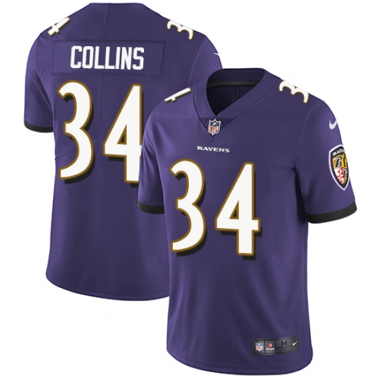 Men's Nike Baltimore Ravens #34 Alex Collins Purple Team Color Vapor Untouchable Limited Player NFL Jersey - Ujersey