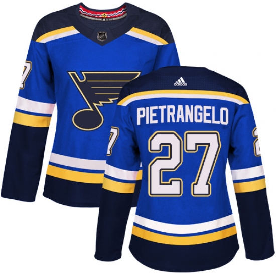 Women's Adidas St. Louis Blues #27 Alex Pietrangelo Premier Royal Blue Home NHL Jersey - Ujersey