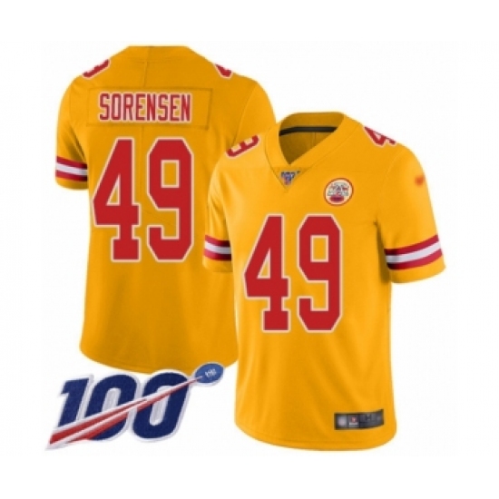 Youth Kansas City Chiefs #49 Daniel Sorensen Limited Gold Inverted Legend 100th Season Football Jersey - Ujersey
