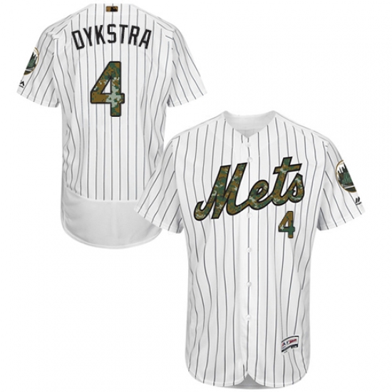 Men's Majestic New York Mets #4 Lenny Dykstra Authentic White 2016 Memorial Day Fashion Flex Base MLB Jersey
