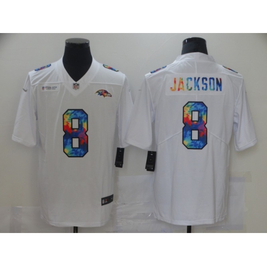 Men's Baltimore Ravens #8 Lamar Jackson White Rainbow Version Nike Limited Jersey - Ujersey