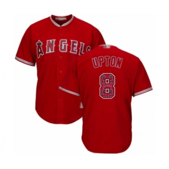 Men's Los Angeles Angels of Anaheim #8 Justin Upton Authentic Red Team Logo Fashion Cool Base Baseball Jersey - Ujersey