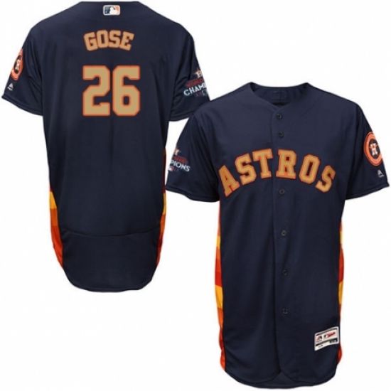 Men's Majestic Houston Astros #26 Anthony Gose Navy Blue Alternate 2018 Gold Program Flex Base Authentic Collection MLB Jersey - Ujersey