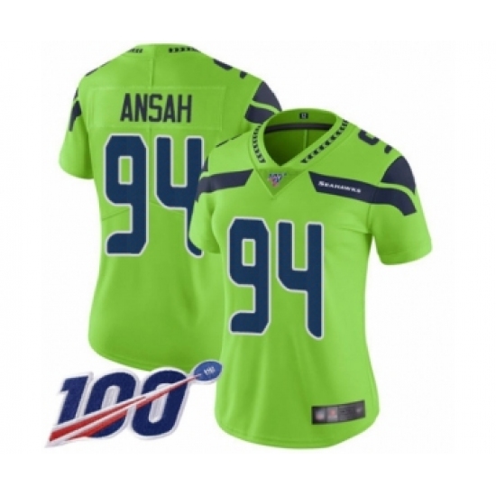 Women's Seattle Seahawks #94 Ezekiel Ansah Limited Green Rush Vapor Untouchable 100th Season Football Jersey - Ujersey