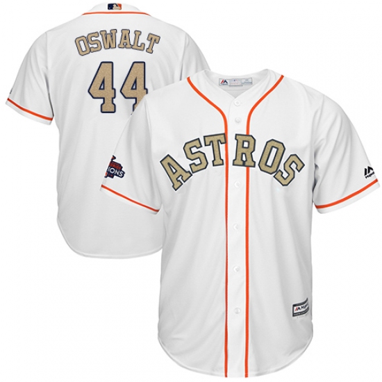 Men's Majestic Houston Astros #44 Roy Oswalt Replica White 2018 Gold Program Cool Base MLB Jersey