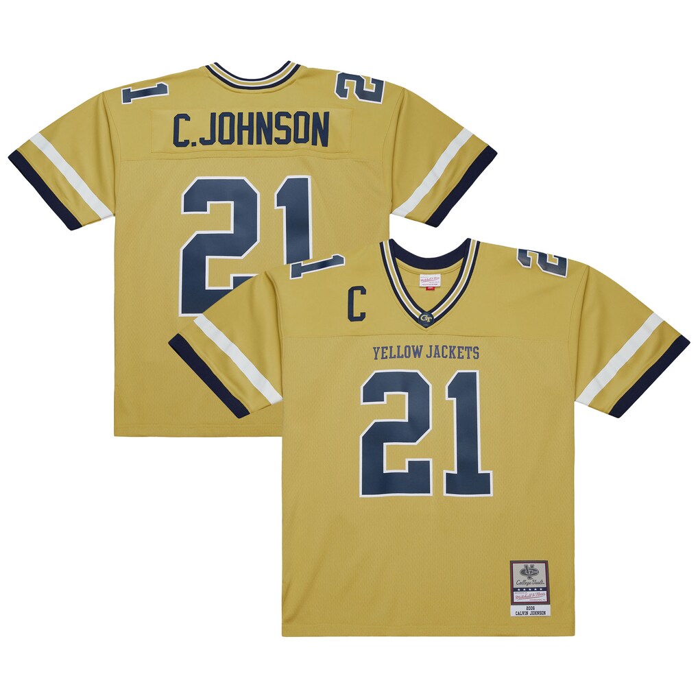Men's Mitchell & Ness Calvin Johnson Gold Georgia Tech Yellow Jackets 2006 Big & Tall Legacy Jersey - ujerseystore