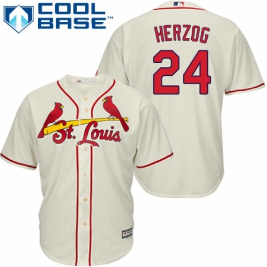 Men's Majestic St. Louis Cardinals #24 Whitey Herzog Replica Cream Alternate Cool Base MLB Jersey - Ujersey