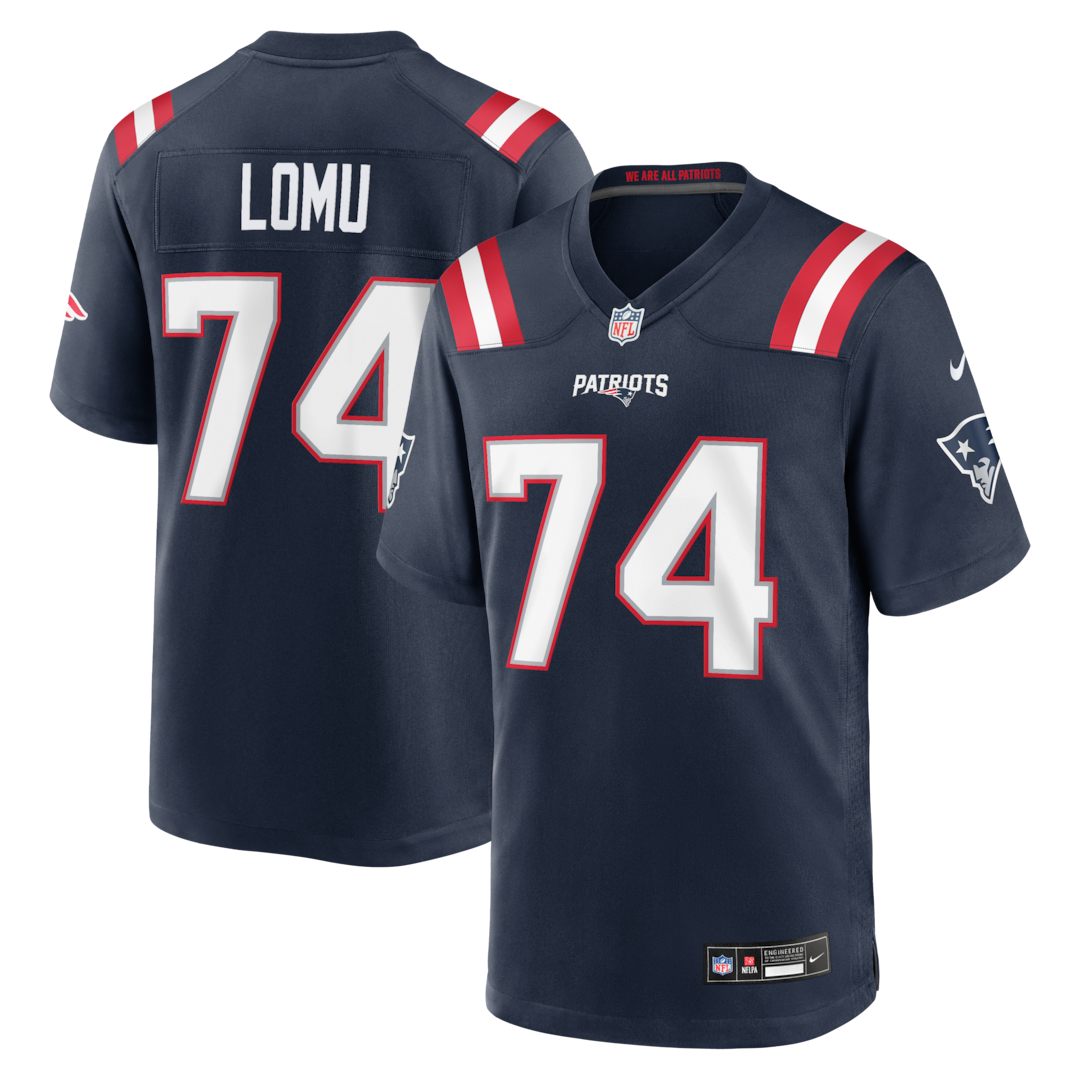 Men's New England Patriots Caleb Lomu Nike Navy 2026 NFL Draft First Round Pick No. 28 Team Game Jersey - Ujersey