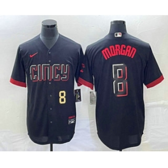 Men's Cincinnati Reds #8 Joe Morgan Number Black 2023 City Connect Cool Base Stitched Jersey 1 - Ujersey