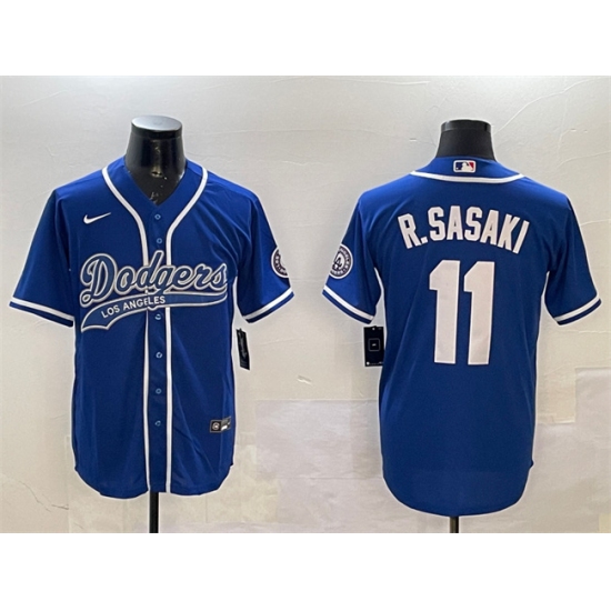 Men's Los Angeles Dodgers #11 Roki Sasaki Royal With Cool Base Stitched Baseball Jersey - Ujersey