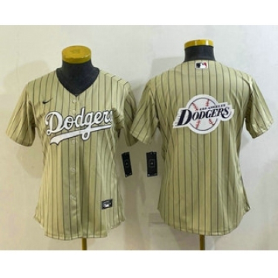 Women's Los Angeles Dodgers Big Logo Number Cream Pinstripe Stitched MLB Cool Base Nike Jersey - Ujersey