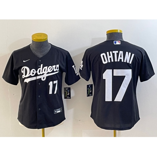 Women's Los Angeles Dodgers #17 Shohei Ohtani Number Black Turn Back The Clock Stitched Cool Base Jersey - Ujersey